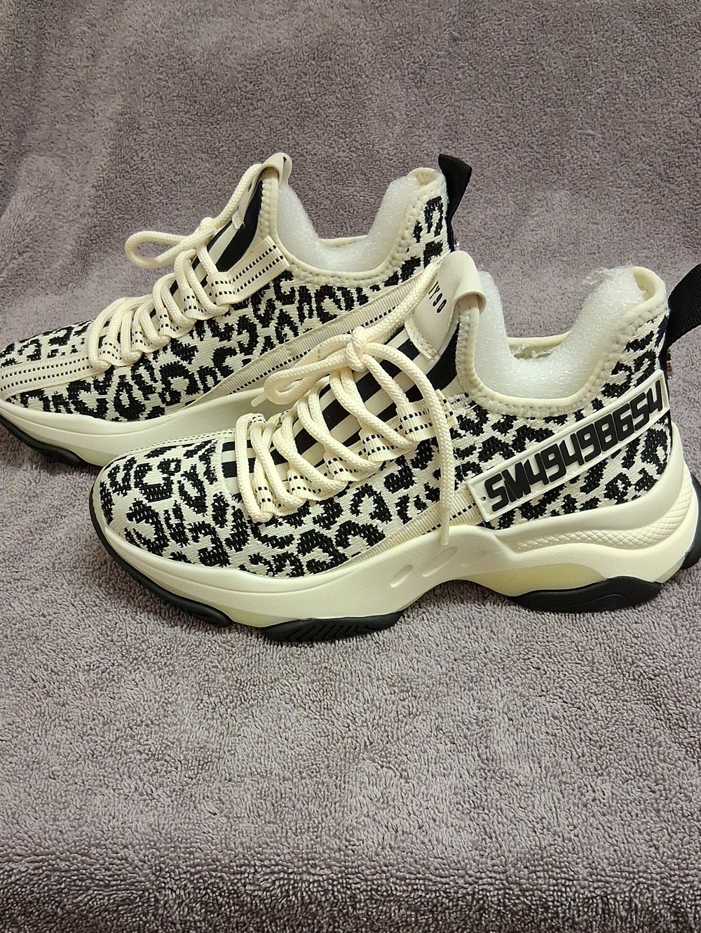 Steve Madden Leopard-Print  Platform Sneakers in Cream and Black